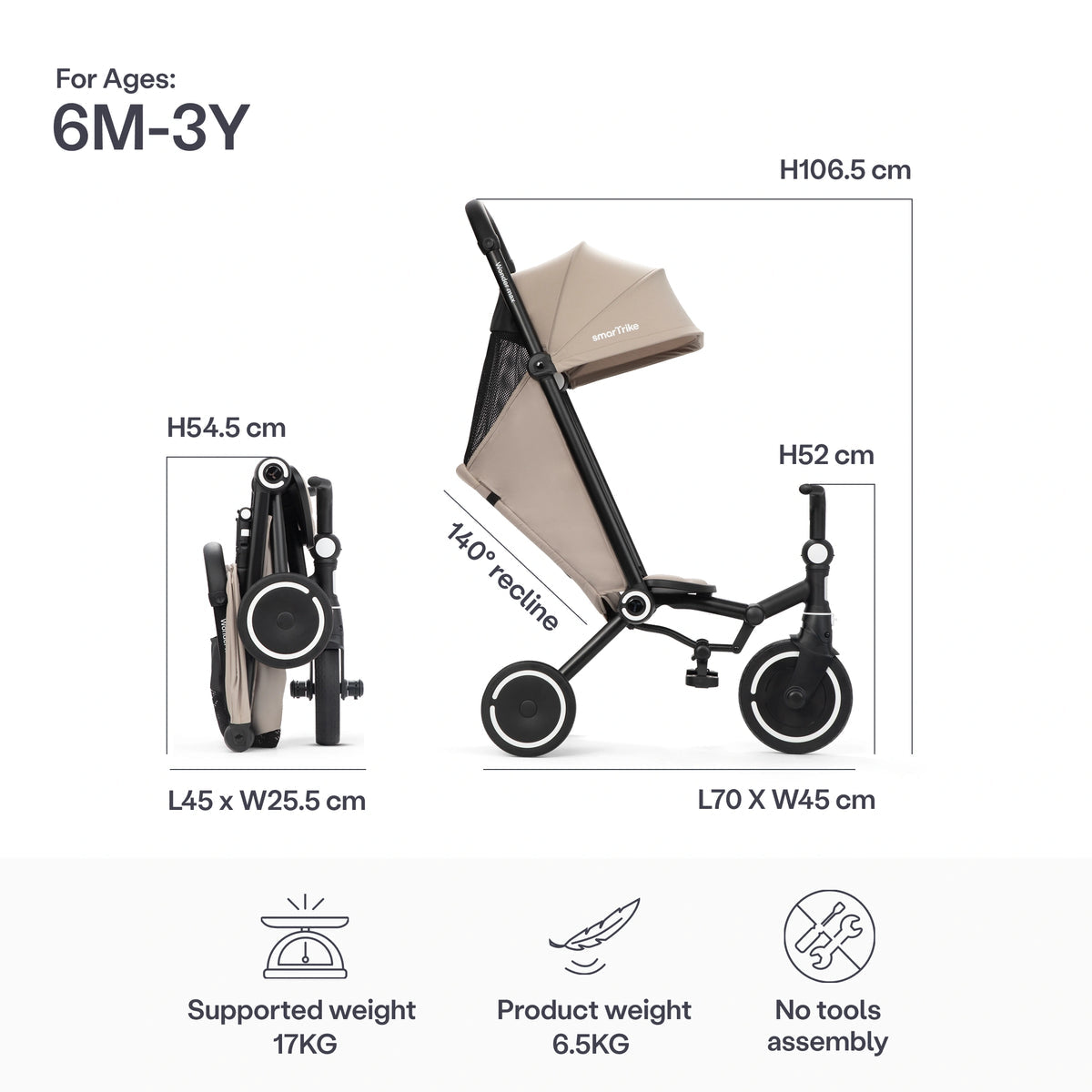 SmarTrike Wonder Max Stroller Trike - Stone Beige