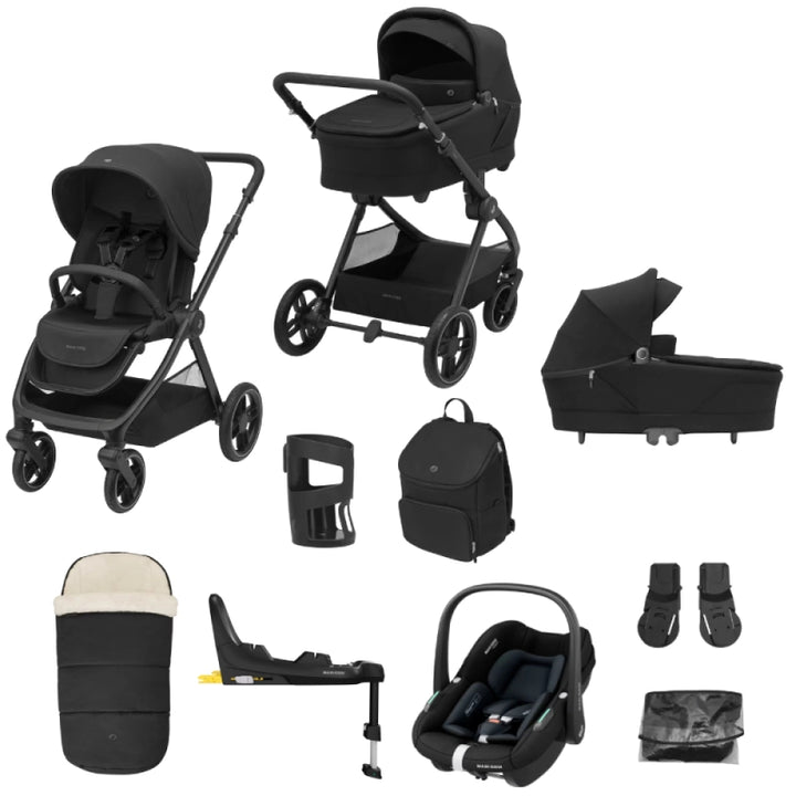 Maxi Cosi Oxford+ 9 Piece Travel System Bundle Pebble S Car Seat - Twillic Black
