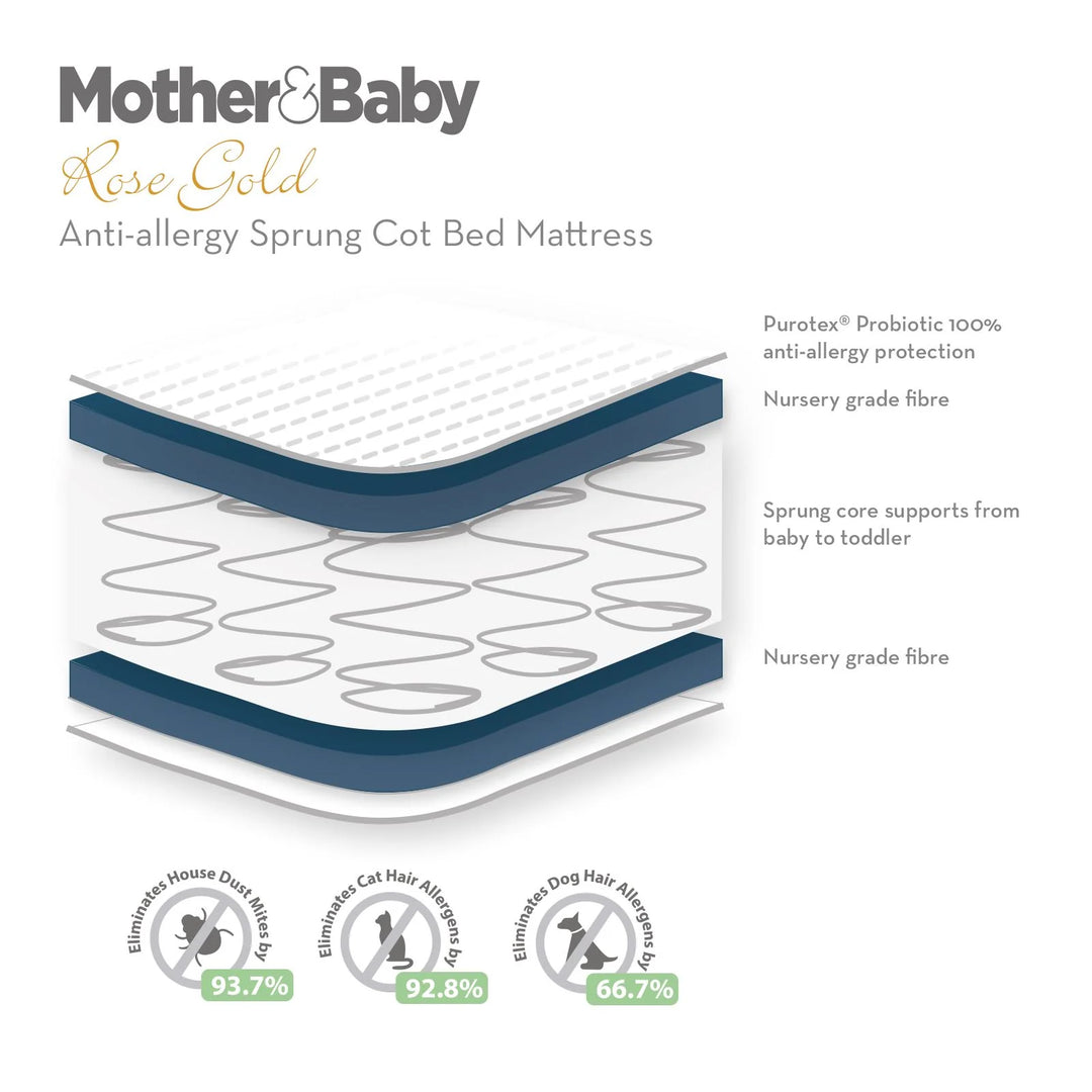 Mother&Baby Rose Gold Anti-Allergy Sprung Cot Bed Mattress 140 x 70cm