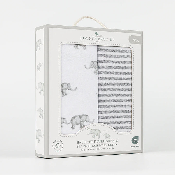 Living Textiles Universal Crib Fitted Sheets 2pck - Watercolour Elephant