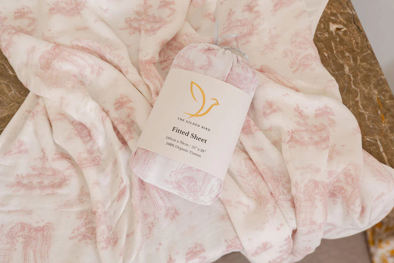 The Gilded Bird Spring Toile Pink Fitted Cot Bed Sheet
