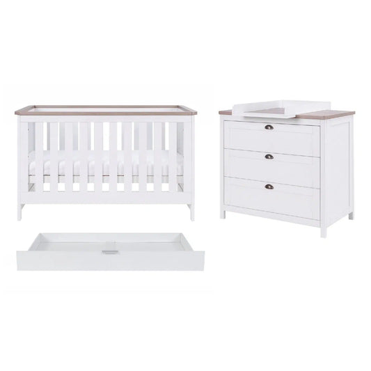Tutti Bambini Verona 2 Piece Room Set (Cot Bed And Dresser) + Under Drawer - White/Oak