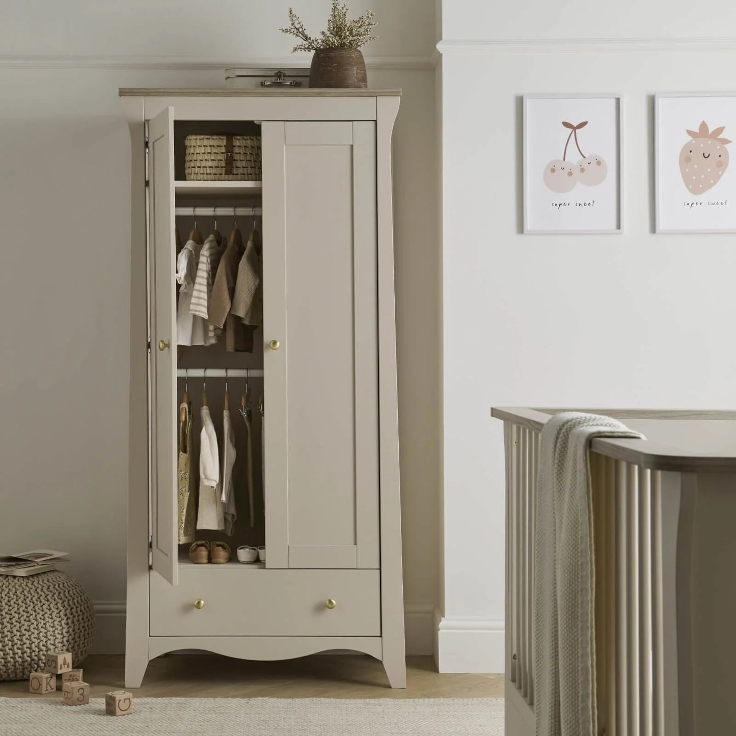 CuddleCo Clara 2 Door Nursery Wardrobe - Cashmere & Ash