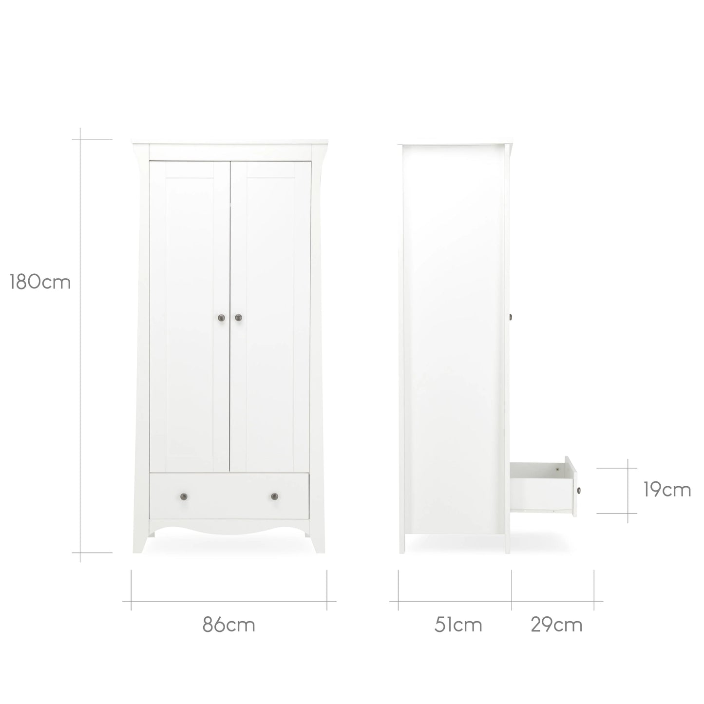 CuddleCo Clara 2 Door Double Wardrobe - White COLLECTION OR LOCAL DELIVERY ONLY