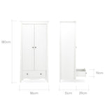 CuddleCo Clara 2 Door Double Wardrobe - White COLLECTION OR LOCAL DELIVERY ONLY