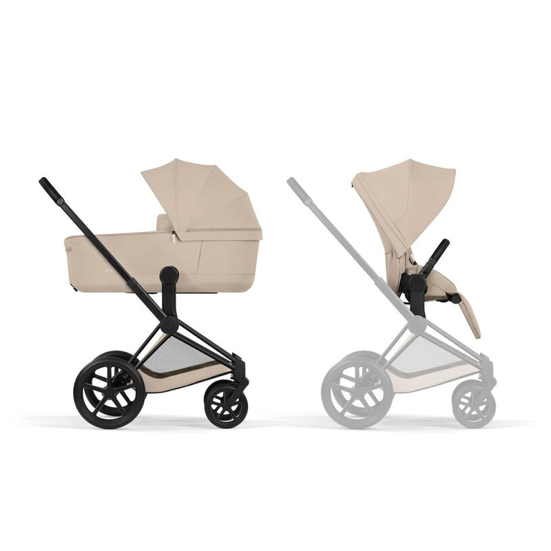 Cybex Priam Comfort Pushchair & Foldable Carrycot - Cozy Beige/Black