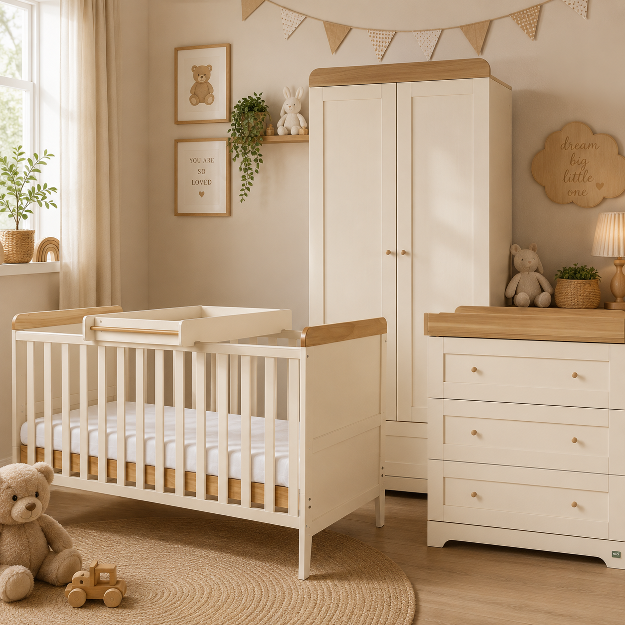 Tutti Bambini Rio 3 Piece Nursery Furniture Set – Cashmere/Honey Oak