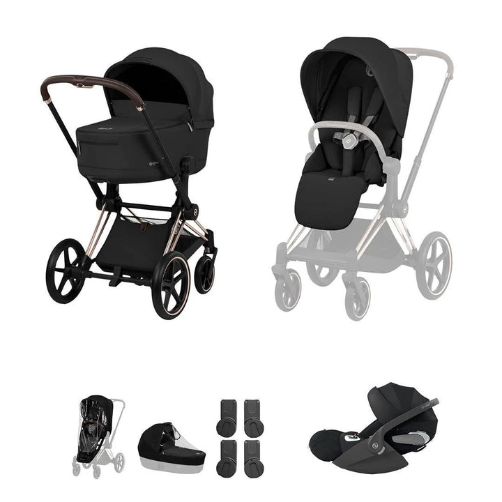 Cybex Priam Comfort Ultimate Cloud T Plus Travel System Bundle - Sepia Black/Rose Gold