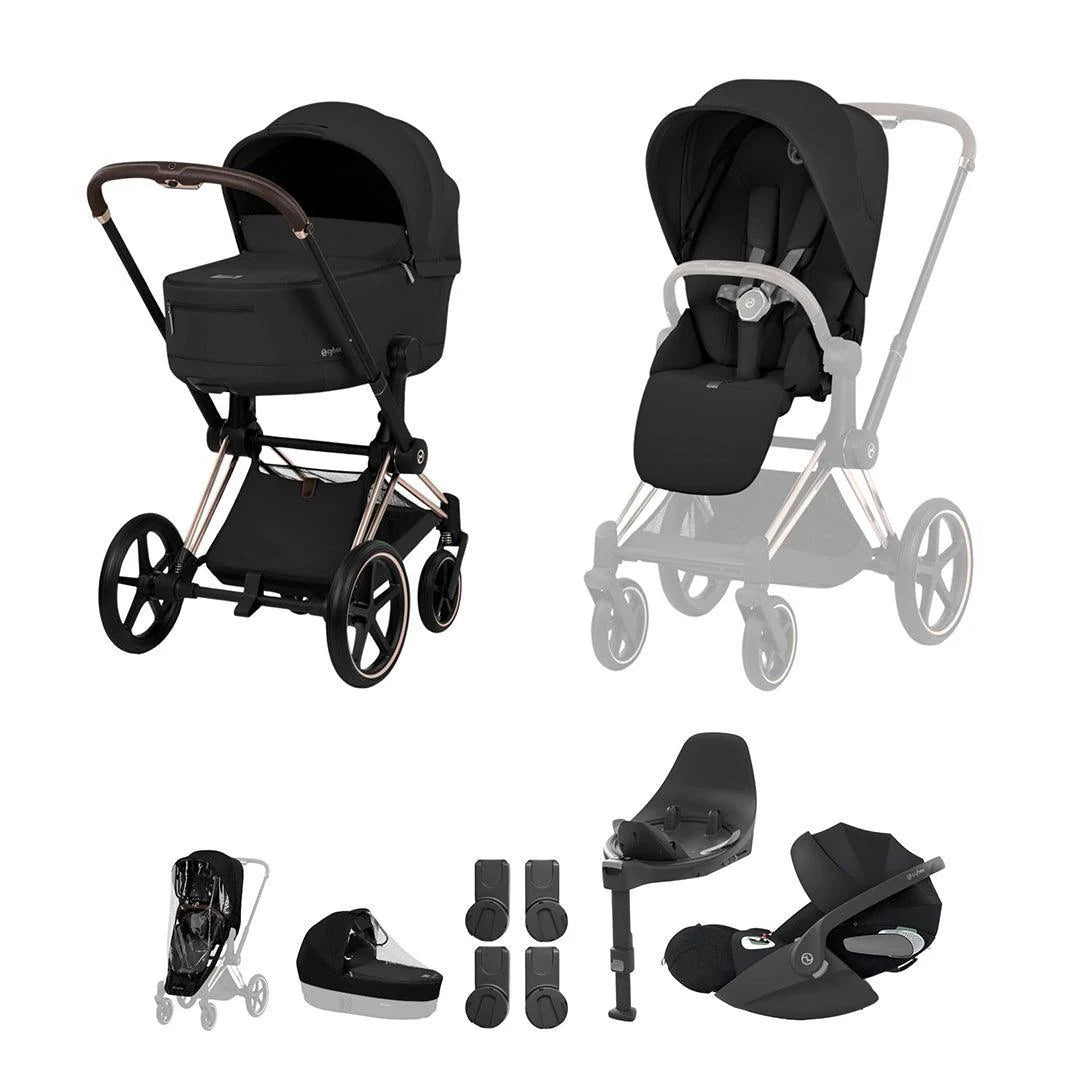Cybex Priam Comfort Ultimate Cloud T Plus Travel System Bundle - Sepia Black/Rose Gold