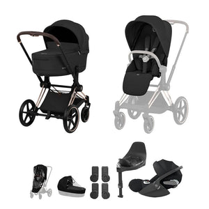 Cybex Priam Comfort Ultimate Cloud T Plus Travel System Bundle - Sepia Black/Rose Gold