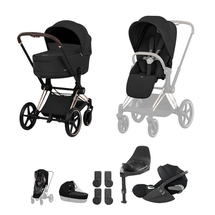Cybex Priam Comfort Ultimate Cloud T Plus Travel System Bundle - Sepia Black/Rose Gold