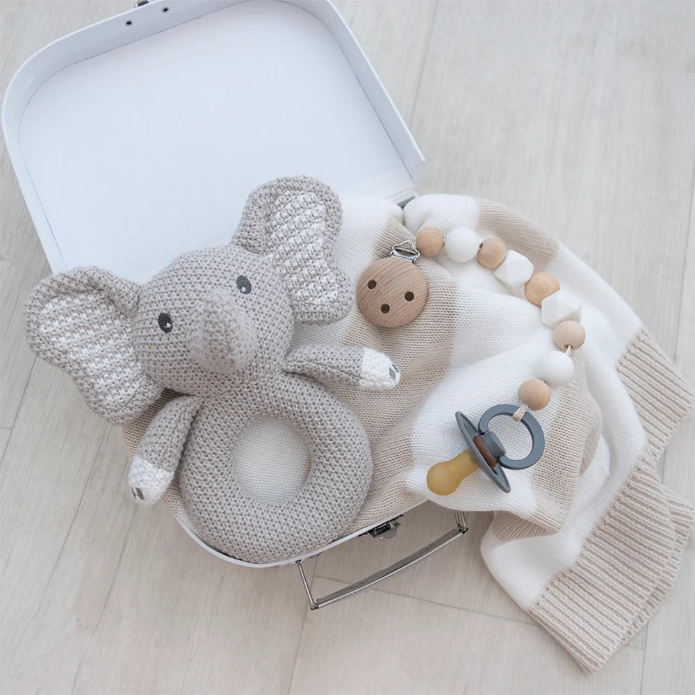 Living Textiles Knitted Rattle - Mason Elephant