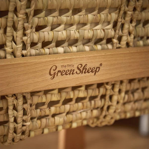 The Little Green Sheep Organic Dimple Quilted Moses Basket, Mattress & Natural Rocking Stand - Linen