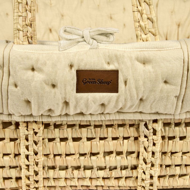 The Little Green Sheep Organic Dimple Quilted Moses Basket, Mattress & Natural Rocking Stand - Linen