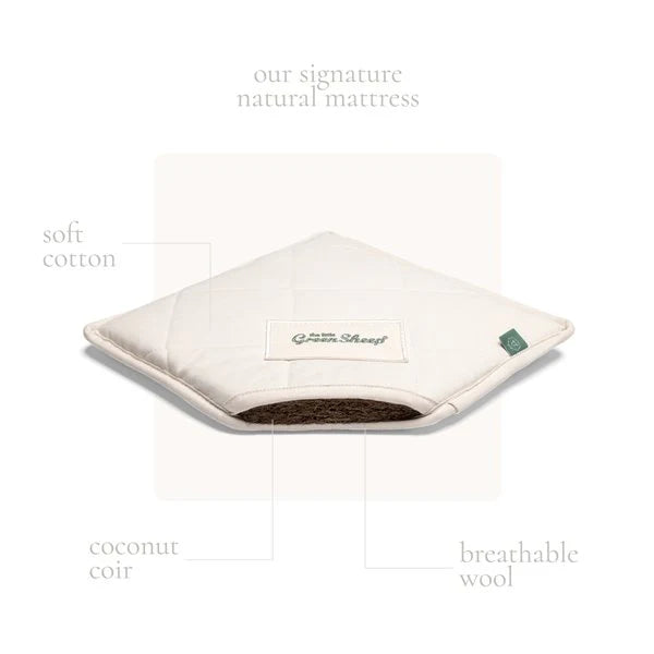 The Little Green Sheep Organic Dimple Quilted Moses Basket, Mattress & Natural Rocking Stand - Linen