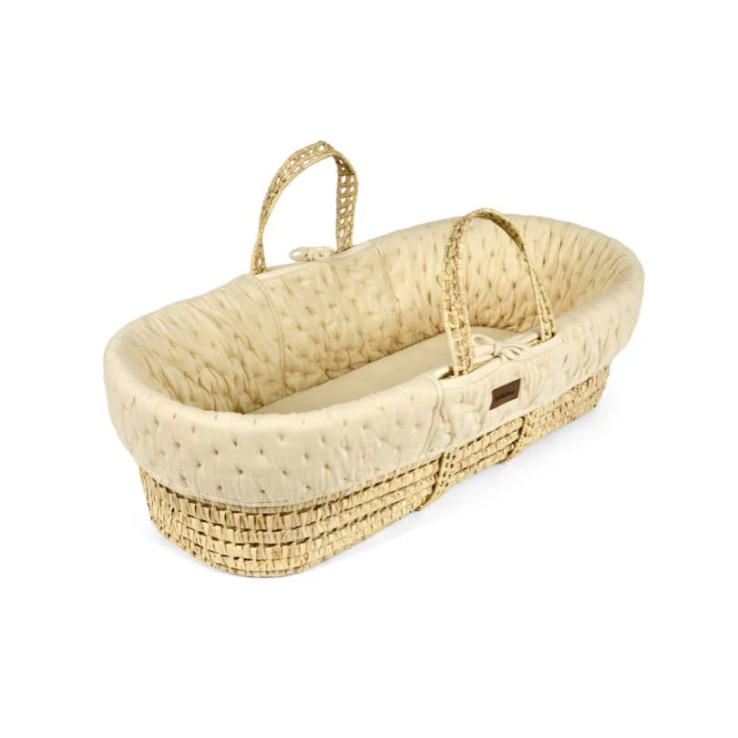 The Little Green Sheep Organic Dimple Quilted Moses Basket, Mattress & Natural Rocking Stand - Linen