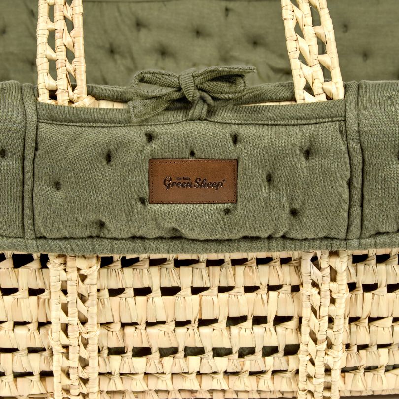 The Little Green Sheep Organic Dimple Quilted Moses Basket, Mattress & Natural Rocking Stand - Juniper
