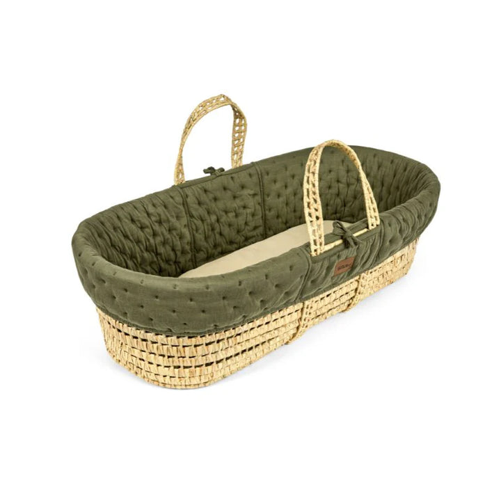 The Little Green Sheep Organic Dimple Quilted Moses Basket, Mattress & Natural Rocking Stand - Juniper
