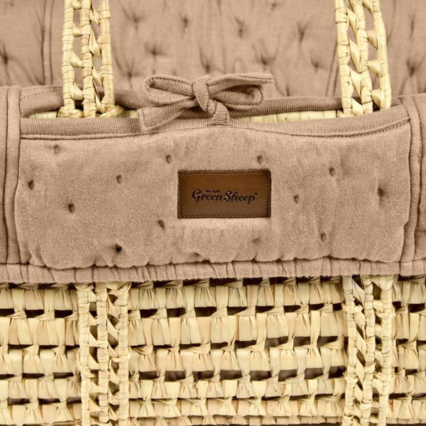 The Little Green Sheep Organic Dimple Quilted Moses Basket, Mattress & Natural Rocking Stand - Truffle