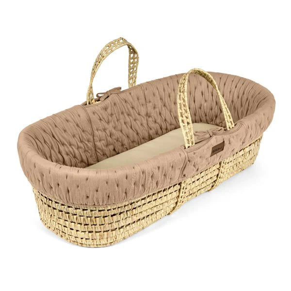 The Little Green Sheep Organic Dimple Quilted Moses Basket, Mattress & Natural Rocking Stand - Truffle