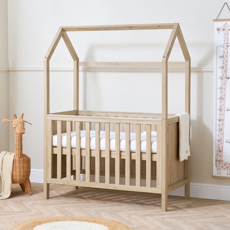 Tutti Bambini Casa 3 in 1 Mini Cot Bed + Roof Accessory Pack + Pocket Spring Mattress - Harvest Oak