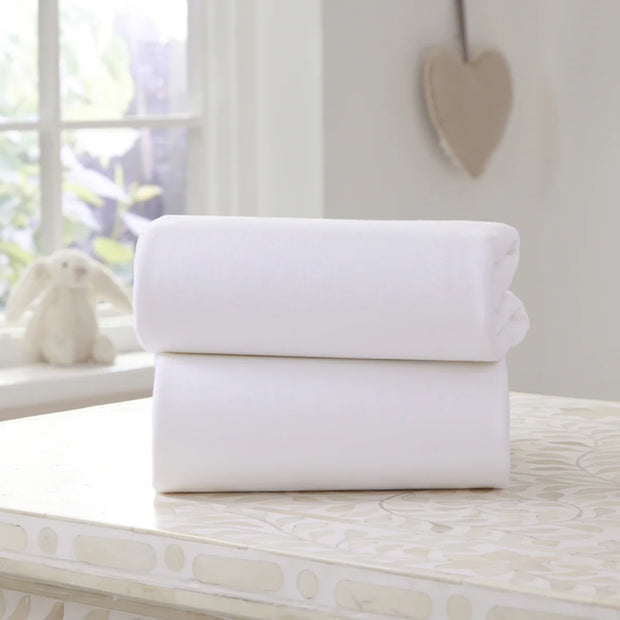 Clair De Lune 2 Pack Fitted Cotton Moses Basket Sheets - 74 x 30 cm - White