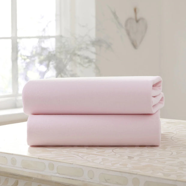 Clair De Lune 2 Pack Fitted Cotton Moses Basket Sheets - 74 x 30 cm - Pink