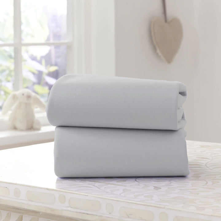 Clair De Lune 2 Pack Fitted Cotton Moses Basket Sheets - 74 x 30 cm - Grey