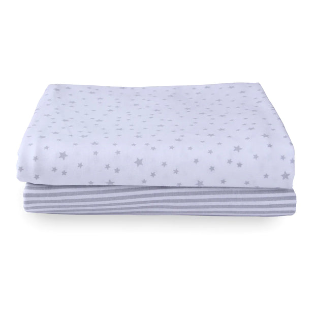 Clair De Lune Stars & Stripes 2 Pack Fitted Moses Basket Sheets - 74 x 30 cm