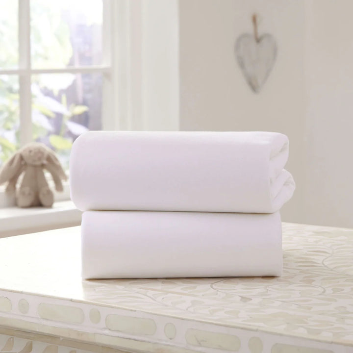 Clair De Lune 2 Pack Bedside Crib Fitted Sheets - 90 x 50 cm - White