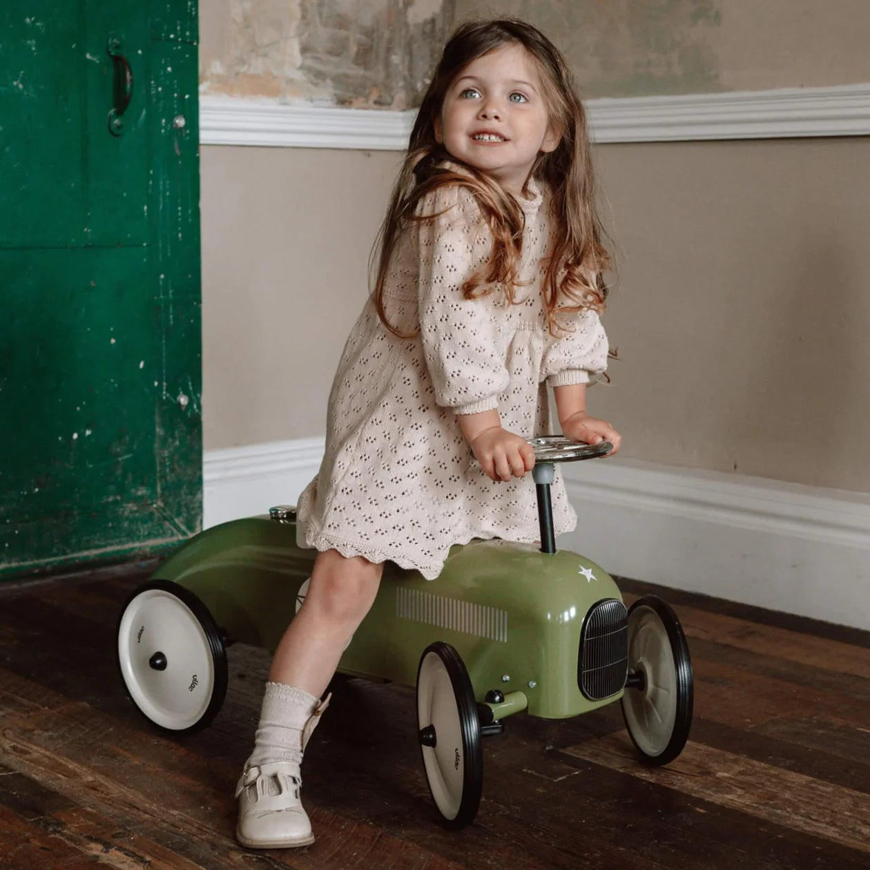 Vilac Classic Ride On Metal Car - Khaki Green