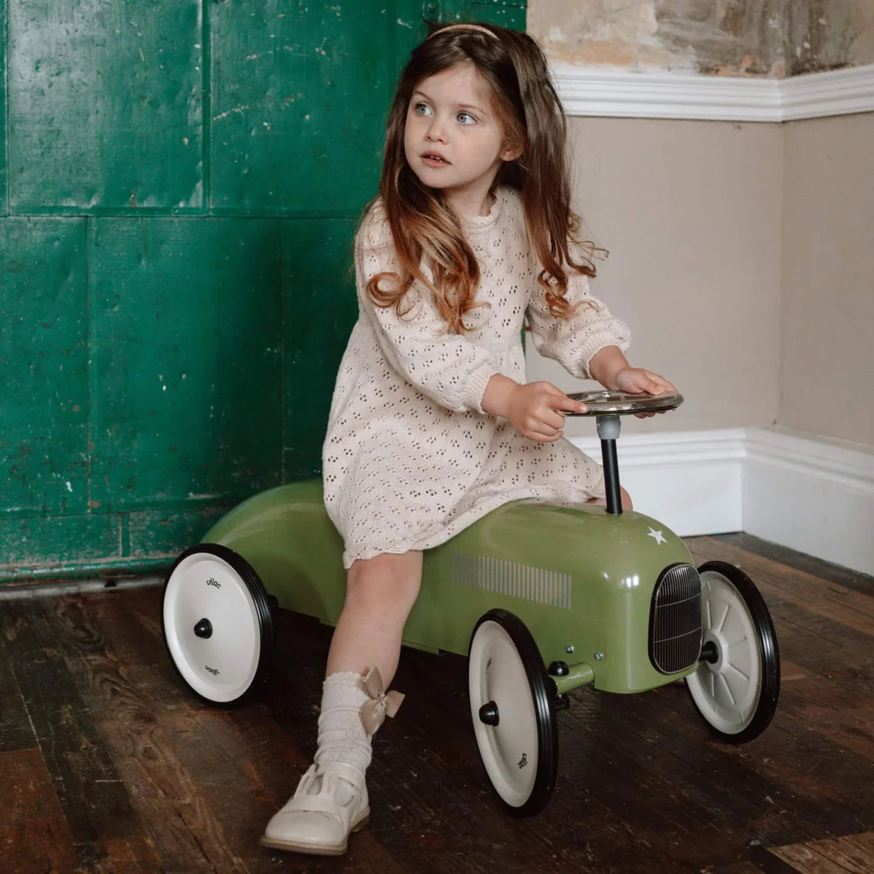 Vilac Classic Ride On Metal Car - Khaki Green