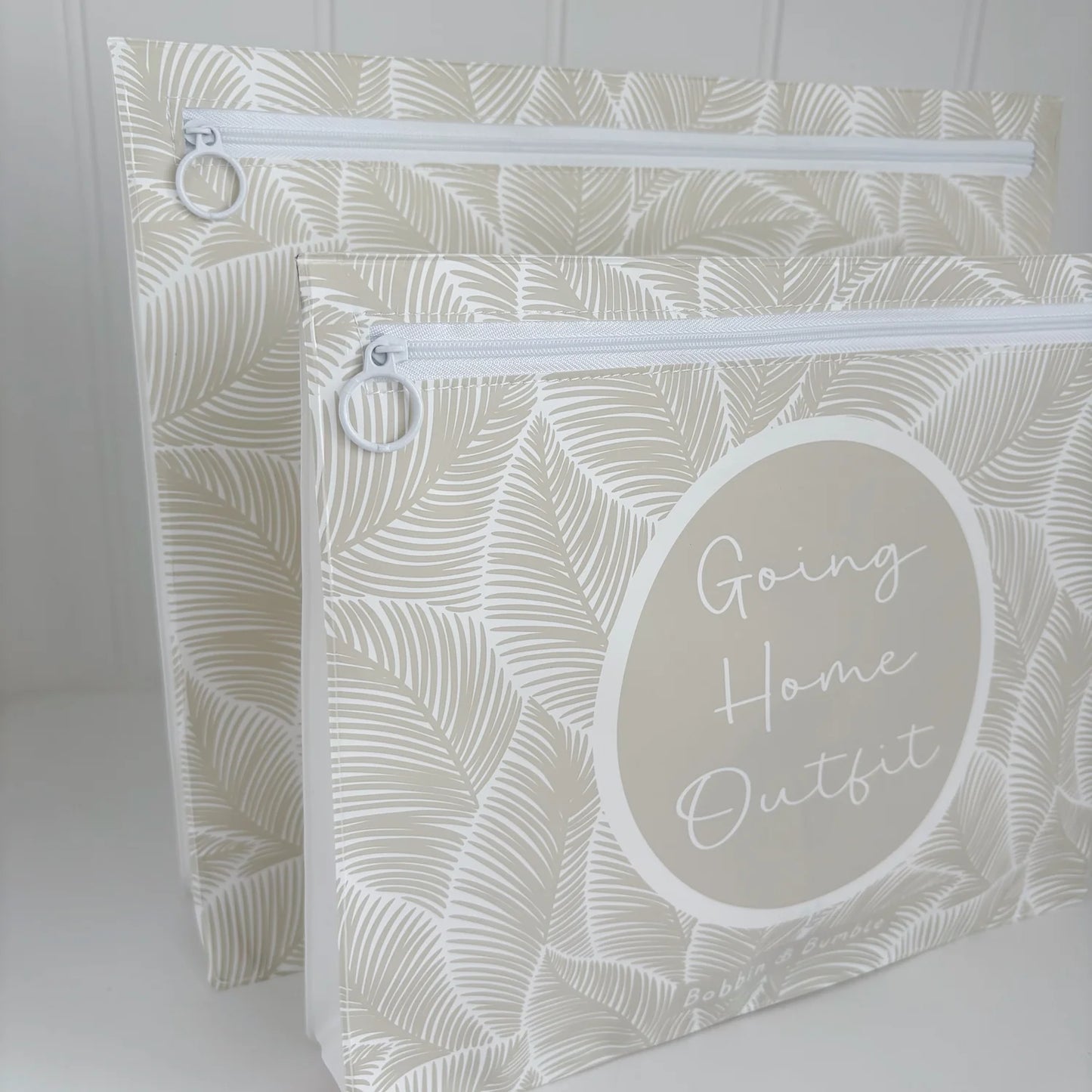 Bobbin & Bumble Hospital Bag Organiser Pouches - Beige Leaf Print