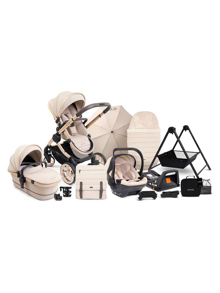 iCandy Peach 7 Complete Cocoon & Base Bundle - Biscotti/Latte + FREE Carrycot Stand