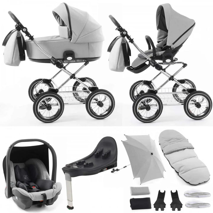 EX DISPLAY Babystyle Prestige Vogue Classic 3in1 + Isofix Base Travel System - Flint Inc x2 Full Sets Of Wheels