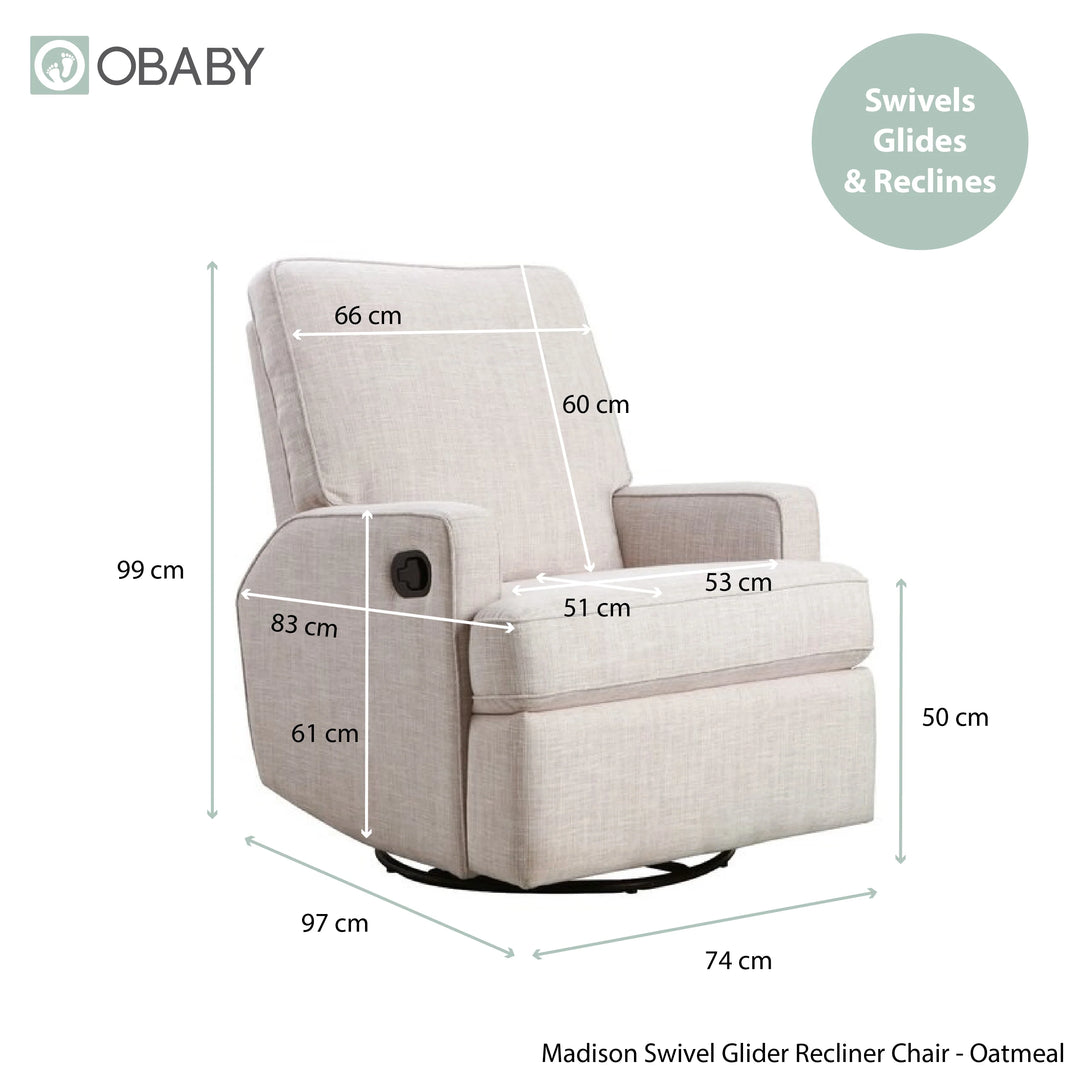 Obaby Madison Swivel Glider Recliner Chair Oatmeal