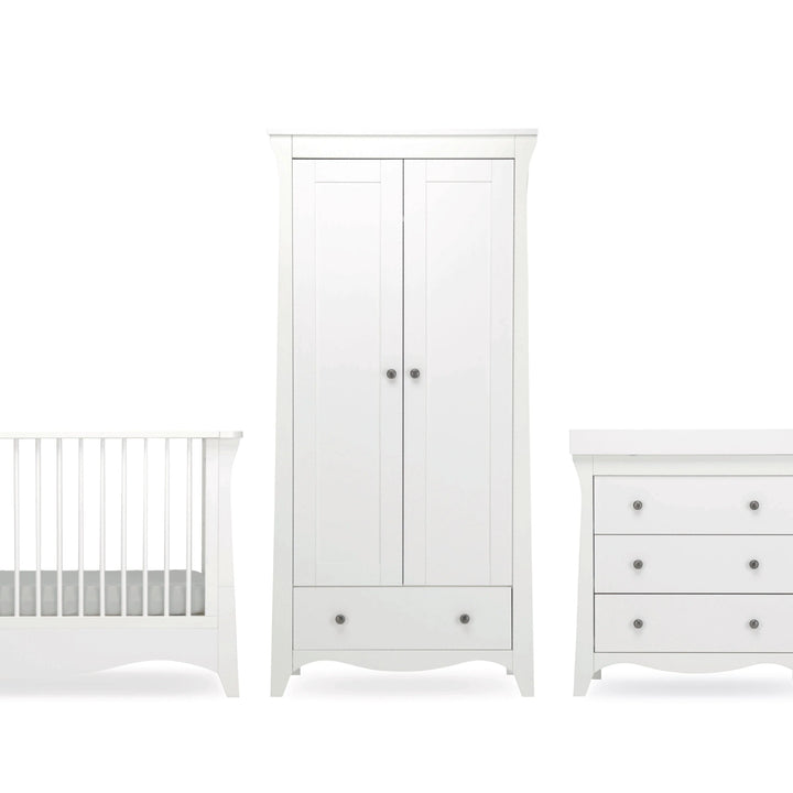 Cuddleco Clara 3 Piece Nursery Furniture Set (Cot Bed, Dresser & Wardrobe) - White