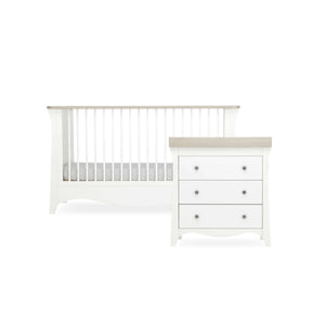 CuddleCo Clara 2 Piece Nursery Furniture Set (Cot Bed & Dresser) - White & Ash