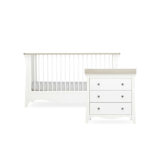 CuddleCo Clara 2 Piece Nursery Furniture Set (Cot Bed & Dresser) - White & Ash