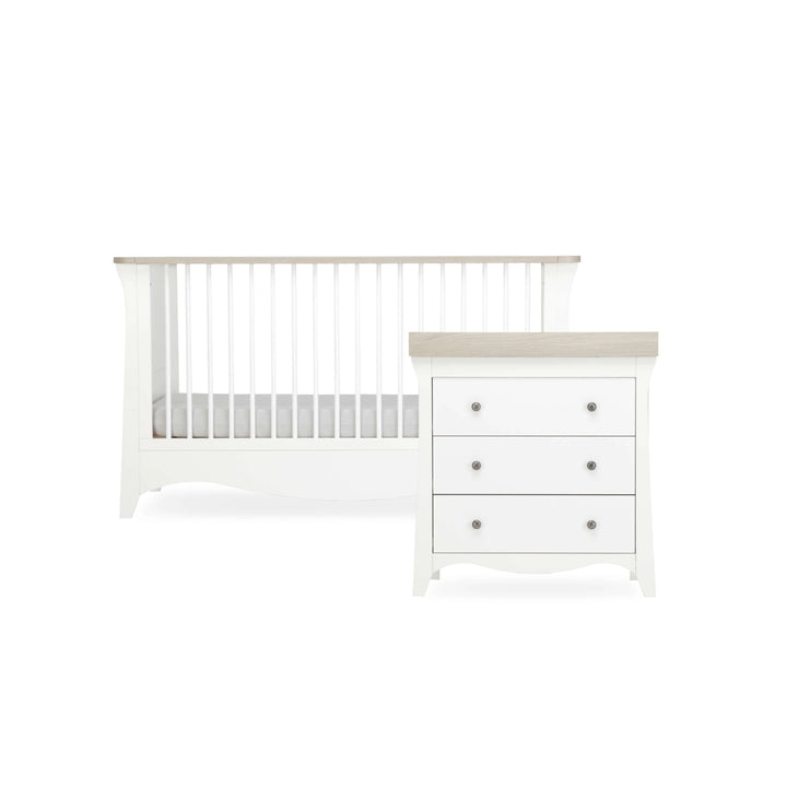 Clara 2 Piece Nursery Furniture Set (Cot Bed & Dresser) - White & Ash