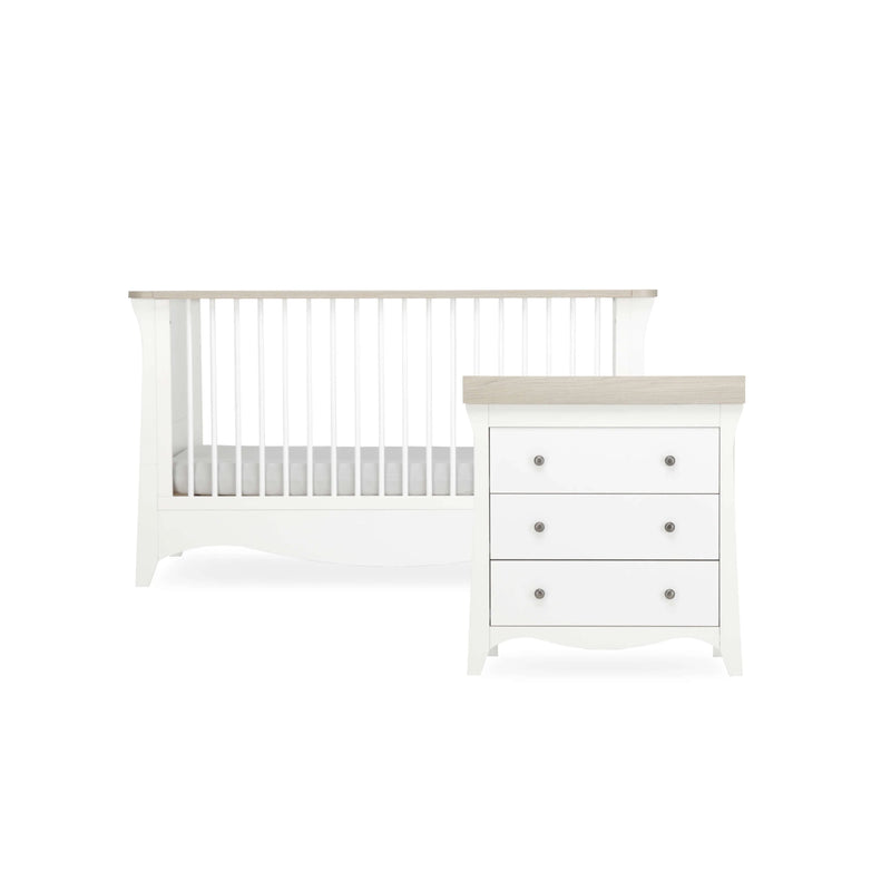 CuddleCo Clara 2 Piece Nursery Furniture Set (Cot Bed & Dresser) - White & Ash