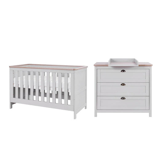 Tutti Bambini Verona 2 Piece Room Set (Cot Bed And Dresser) - Dove Grey/Oak