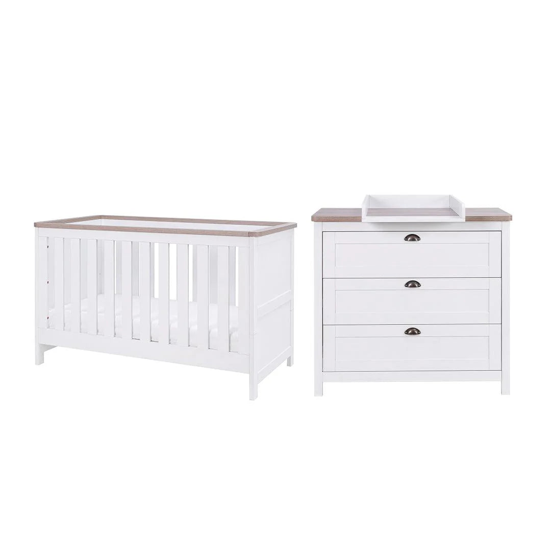 Tutti Bambini Verona 2 Piece Room Set (Cot Bed And Dresser) + Under Drawer - White/Oak