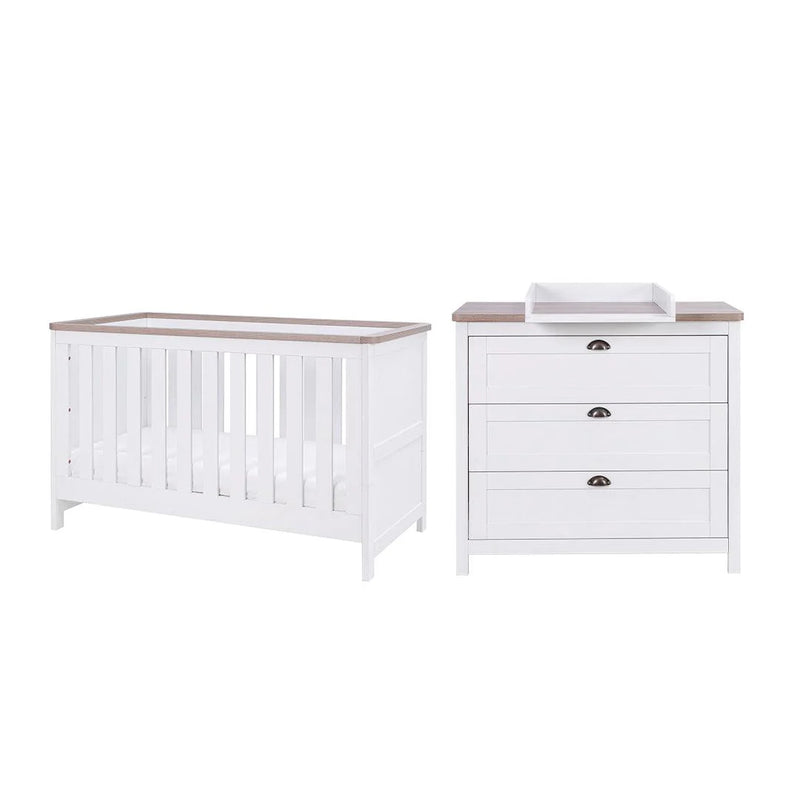 Tutti Bambini Verona 2 Piece Room Set (Cot Bed And Dresser) + Under Drawer - White/Oak
