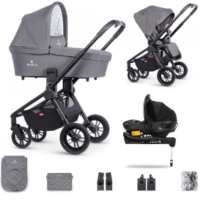 Venicci Turisso 3in1 + Isofix Base Travel System Bundle - Rock Grey