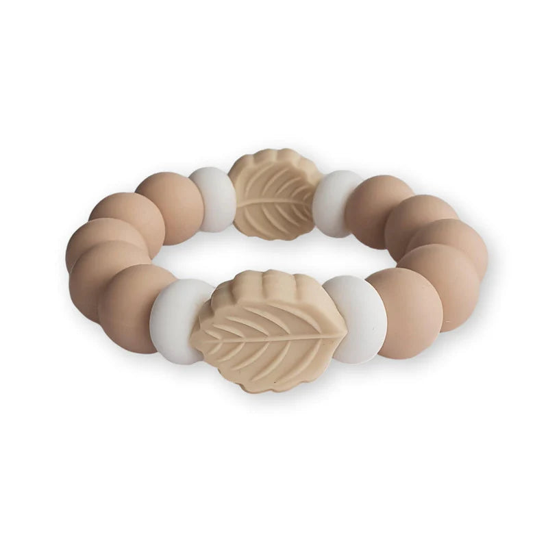 Chewies&More Silicone Leaf Teething Bangle - Pale Pink/Beige