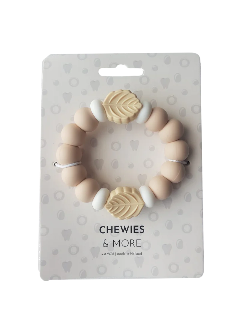 Chewies&More Silicone Leaf Teething Bangle - Pale Pink/Beige