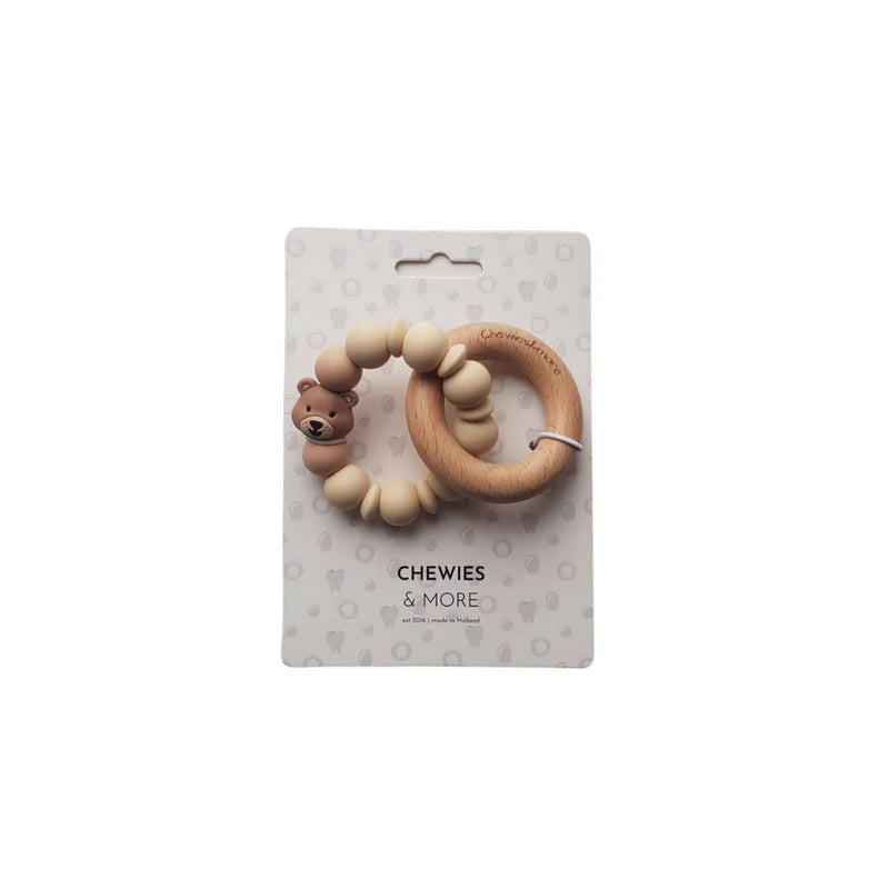 Chewies&More Wooden & Silicone Bear Teething Ring - Navaho Cream