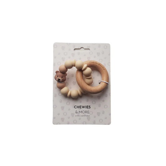 Chewies&More Wooden & Silicone Bear Teething Ring - Navaho Cream