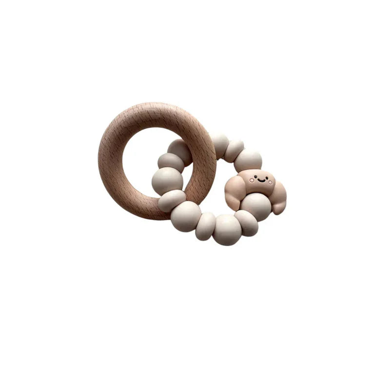 Chewies&More Wooden & Silicone Croissant Teething Ring - Latte